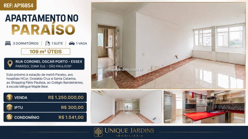 Apartamento venda Paraíso - Referência AP16854