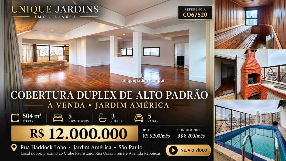 Cobertura Duplex venda Jardim América - Referência CO67520